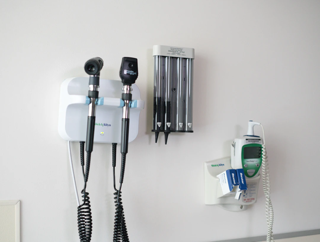 Diagnostic equipment mounted on a clinic wall