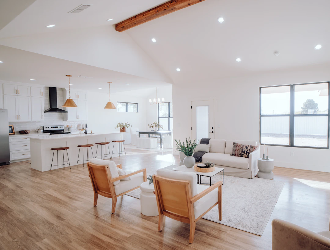 Bright living room and open kitchen